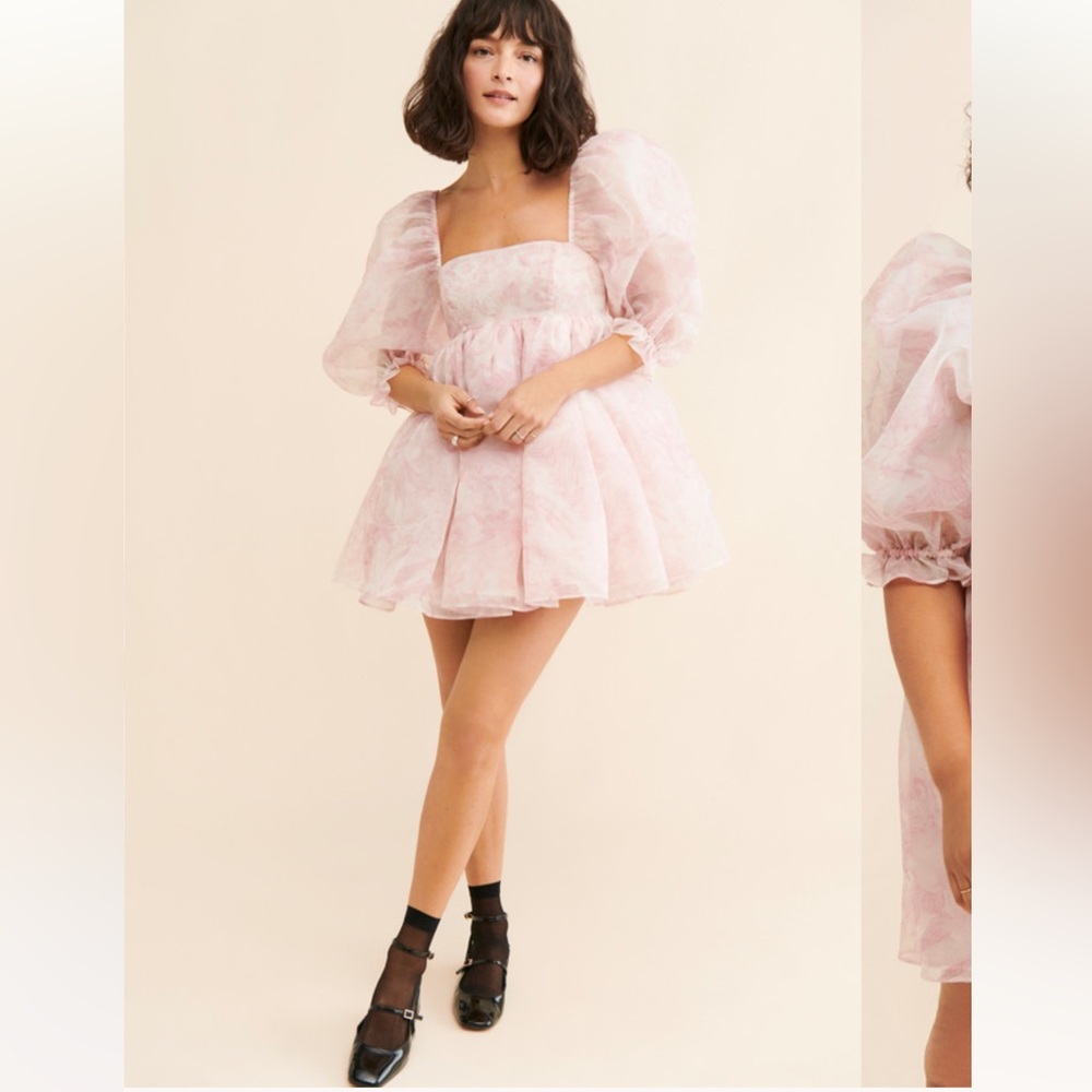 Selkie puff organza dress pink white mini XXL - Picture 5 of 9